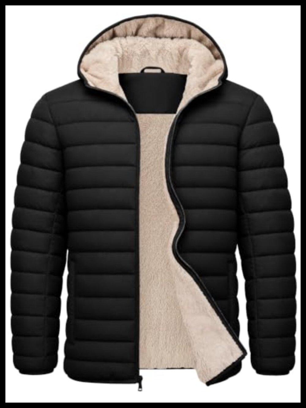 Mens Puffer Jacket Hooded Sherpa Fleece Lined Winter Coat